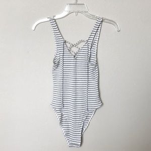 Aerie Striped Lace Up Bodysuit